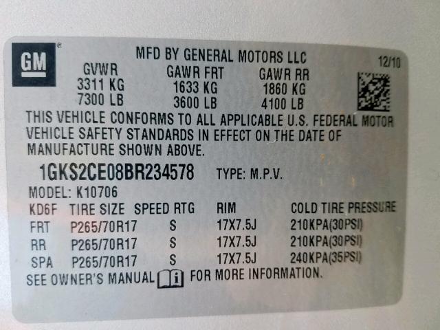 2011 GMC YUKON SLT 1GKS2CE08BR234578