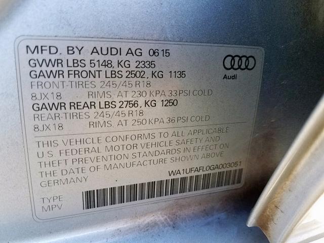 VIN WA1UFAFL0GA003051 2016 Audi A4, Premium Plus no.10