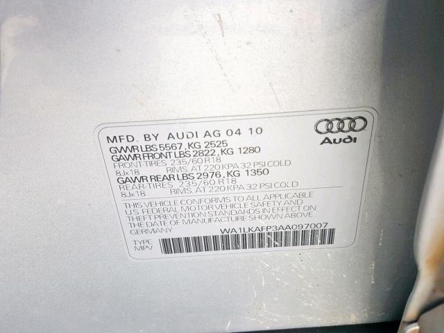 2010 AUDI Q5 PREMIUM WA1LKAFP3AA097007