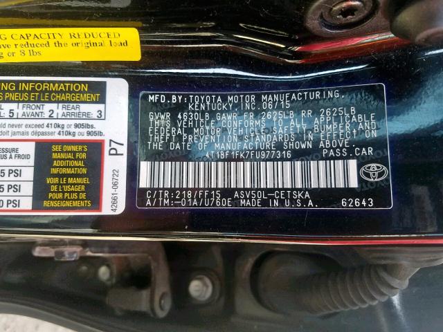2015 TOYOTA CAMRY LE 4T1BF1FK7FU977316