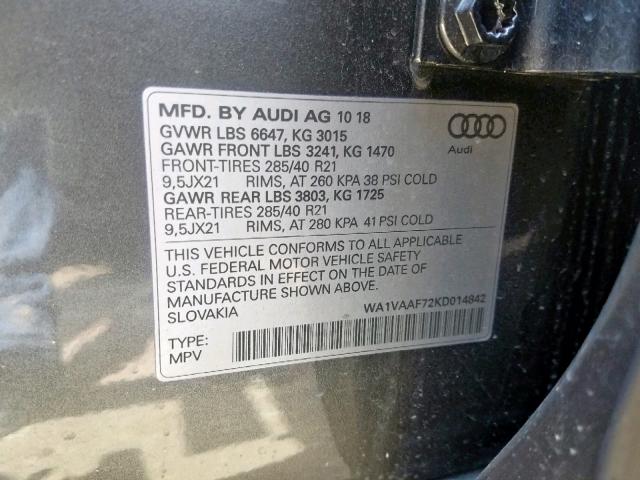 VIN WA1VAAF72KD014842 2019 Audi Q7, Prestige no.10