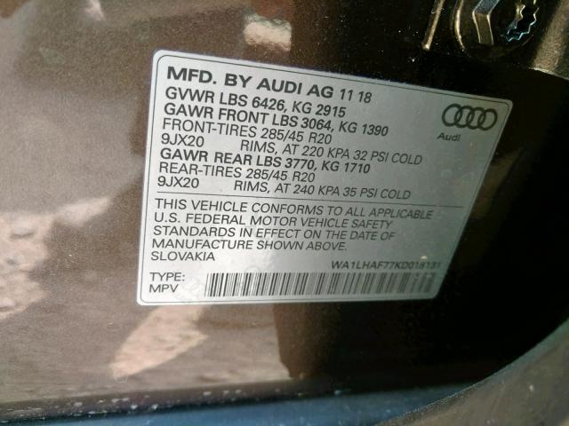 VIN WA1LHAF77KD018131 2019 Audi Q7, Premium Plus no.10