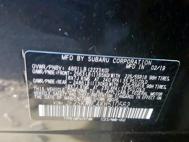 2019 SUBARU FORESTER T JF2SKAWC4KH510562