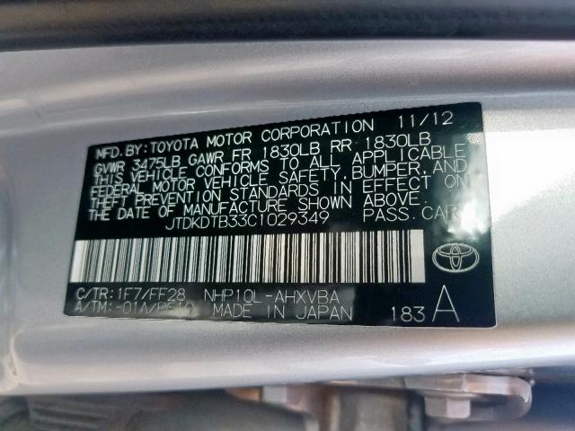 2012 TOYOTA PRIUS C JTDKDTB33C1029349