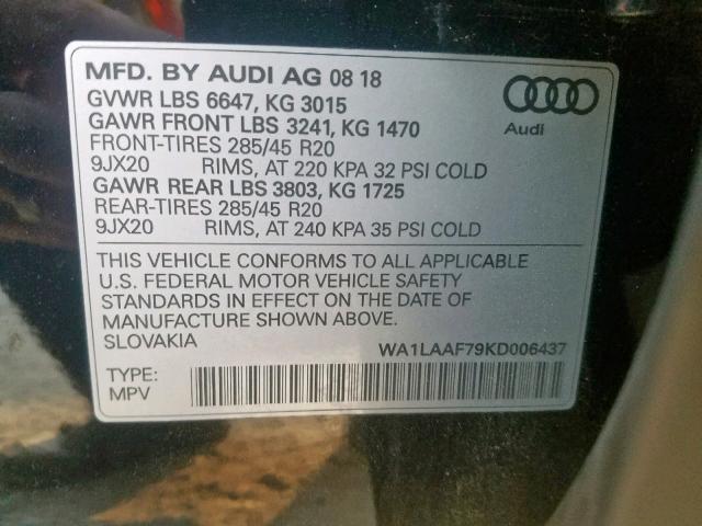 VIN WA1LAAF79KD006437 2019 Audi Q7, Premium Plus no.10