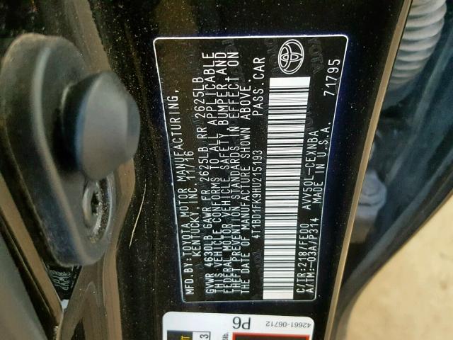 2017 TOYOTA CAMRY HYBR 4T1BD1FK9HU215193