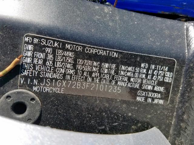 2015 SUZUKI GSX1300 RA JS1GX72B3F2101235