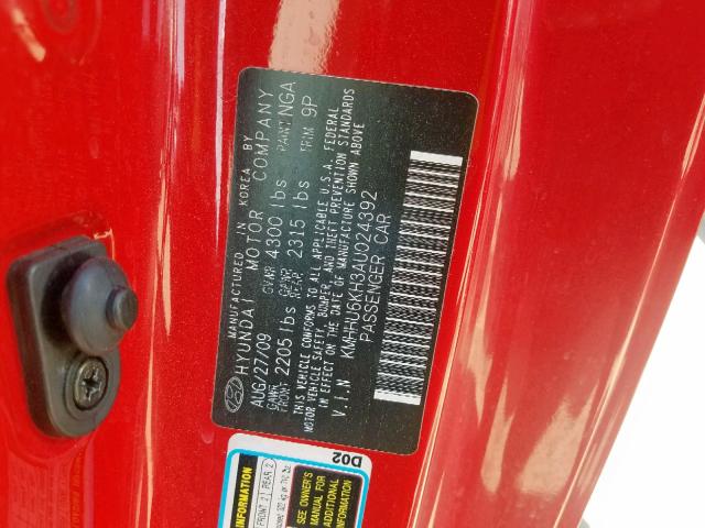 2010 HYUNDAI GENESIS KMHHU6KH3AU024392