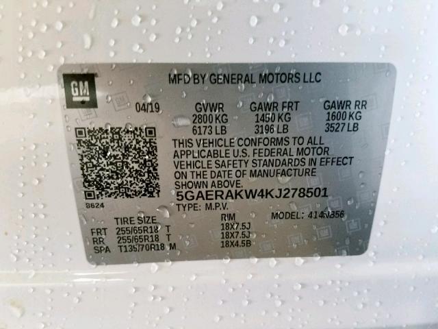 2019 BUICK ENCLAVE 5GAERAKW4KJ278501