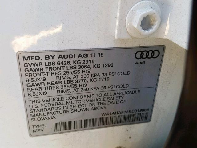 VIN WA1AHAF76KD018886 2019 Audi Q7, Premium no.10