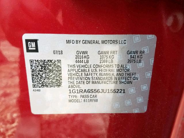 VIN 1G1RA6S56JU155221 2018 Chevrolet Volt, LT no.10