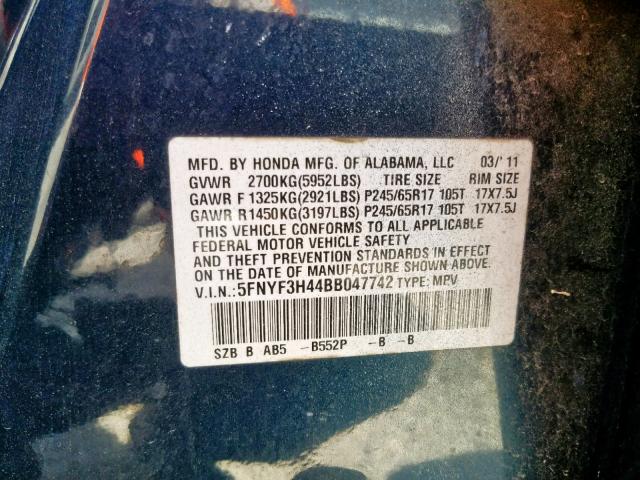 5FNYF3H44BB047742 2011 Honda Pilot Ex
