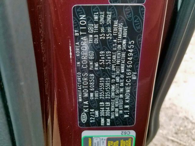 2015 KIA SEDONA SXL KNDME5C16F6049455