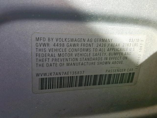2010 VOLKSWAGEN PASSAT KOM WVWJK7AN7AE135837