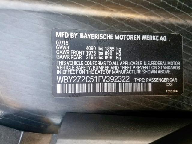 VIN WBY2Z2C51FV392322 2015 BMW I8 no.10