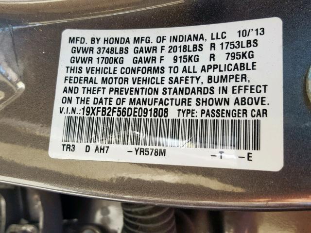 2013 HONDA CIV 2DR 19XFB2F56DE091808