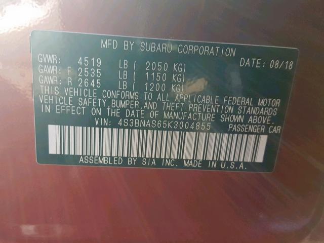 2019 SUBARU LEGACY SPO 4S3BNAS65K3004855
