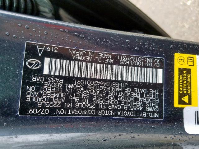 2010 LEXUS HS 250H JTHBB1BA6A2001091