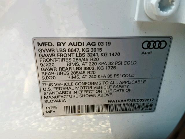 VIN WA1VAAF75KD039217 2019 Audi Q7, Prestige no.10