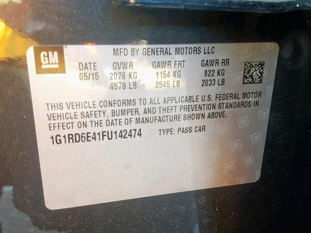 VIN 1G1RD6E41FU142474 2015 Chevrolet Volt no.10