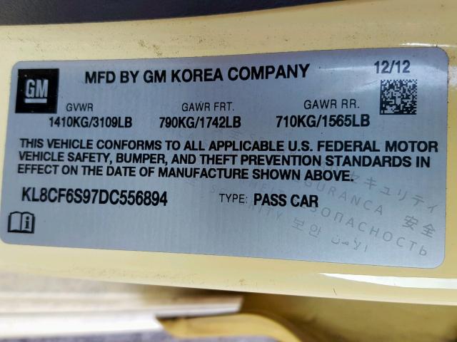 2013 CHEVROLET SPARK 2LT KL8CF6S97DC556894