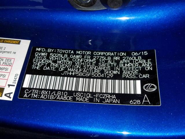 2015 LEXUS RC-F JTHHP5BC6F5004129