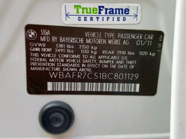 2011 BMW 535 I WBAFR7C51BC801129