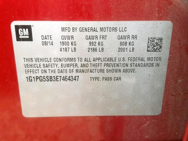 2014 CHEVROLET CRUZE LTZ 1G1PG5SB3E7464347