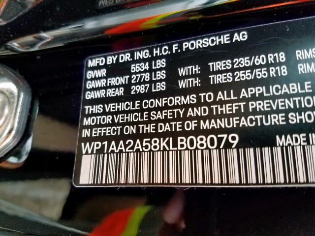 VIN WP1AA2A58KLB08079 2019 Porsche Macan no.10