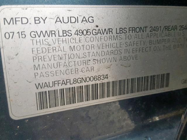 VIN WAUFFAFL8GN006834 2016 Audi A4, Premium Plus S-... no.10