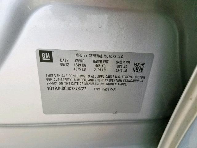 2012 CHEVROLET CRUZE ECO 1G1PJ5SC0C7378727