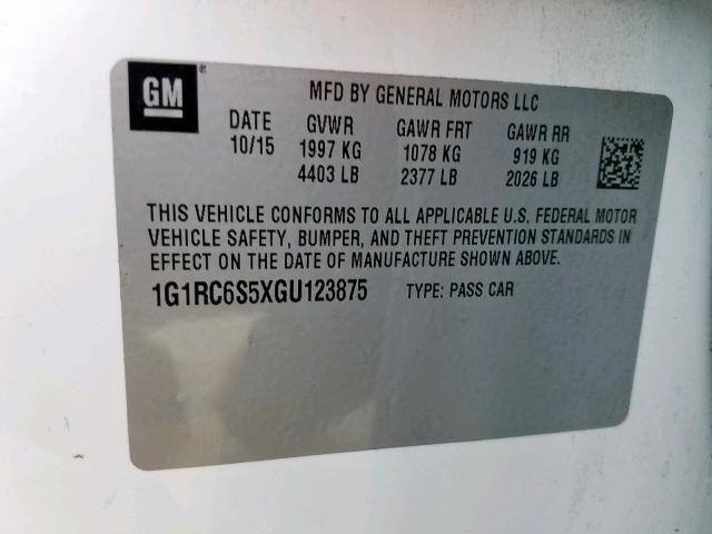 VIN 1G1RC6S5XGU123875 2016 Chevrolet Volt, LT no.10