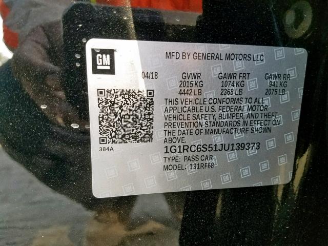 VIN 1G1RC6S51JU139373 2018 Chevrolet Volt, LT no.10