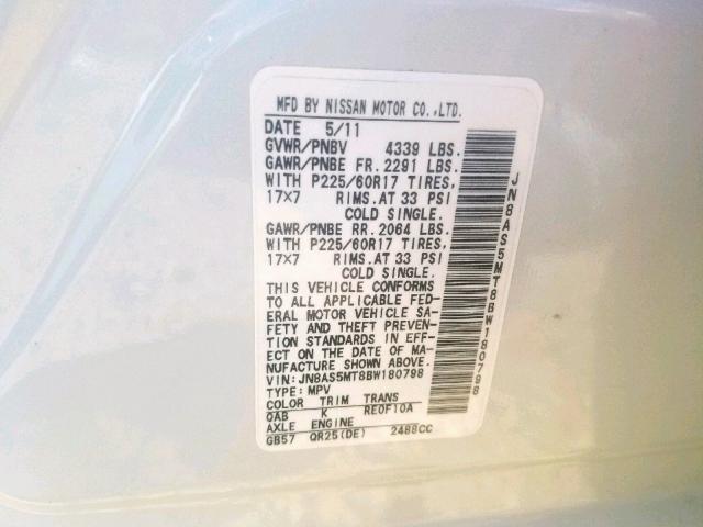 2011 NISSAN ROGUE S JN8AS5MT8BW180798