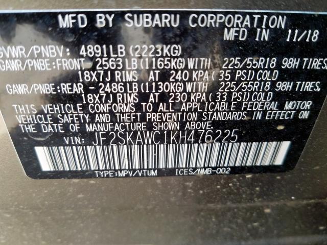 2019 SUBARU FORESTER T JF2SKAWC1KH476225