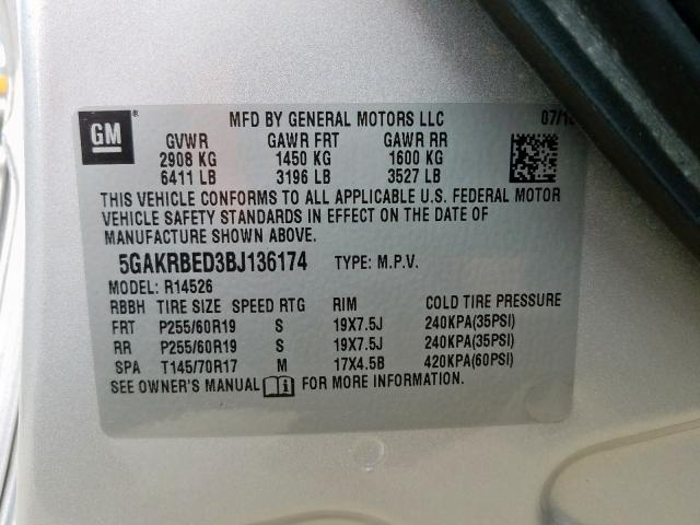2011 BUICK ENCLAVE CX 5GAKRBED3BJ136174