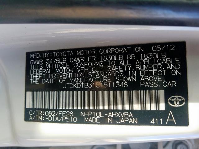 2012 TOYOTA PRIUS C JTDKDTB31C1511348