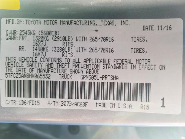 2017 TOYOTA TACOMA DOU 5TFCZ5AN8HX065532