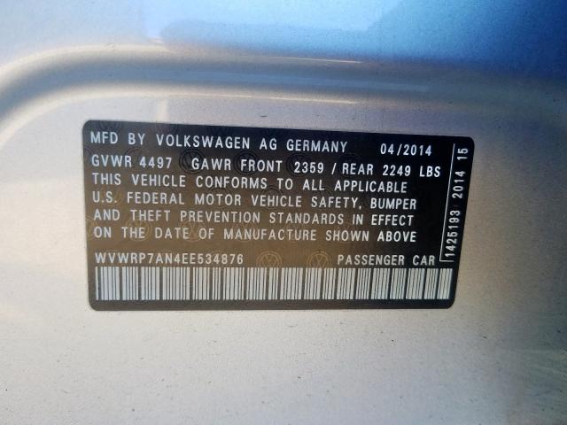 2014 VOLKSWAGEN CC LUXURY WVWRP7AN4EE534876