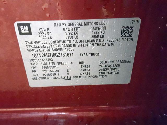 2016 GMC SIERRA K15 1GTV2MEH0GZ161671