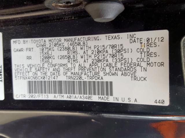 2012 TOYOTA TACOMA 5TFNX4CN6CX012147