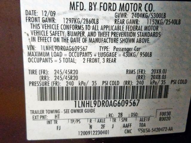 2010 LINCOLN MKS 1LNHL9DR0AG609567