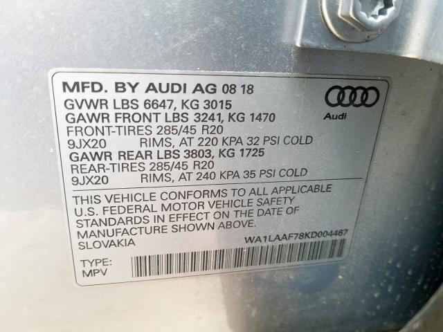 VIN WA1LAAF78KD004467 2019 Audi Q7, Premium Plus no.10