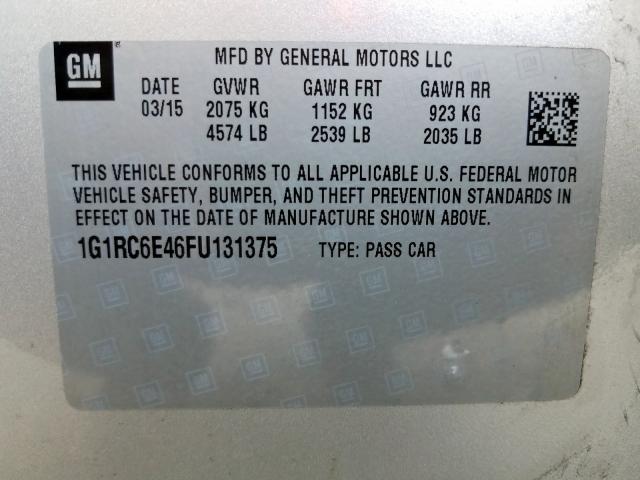 VIN 1G1RC6E46FU131375 2015 Chevrolet Volt no.10