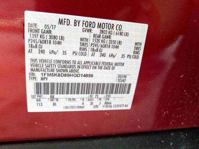 2017 FORD EXPLORER X 1FM5K8D89HGD14856