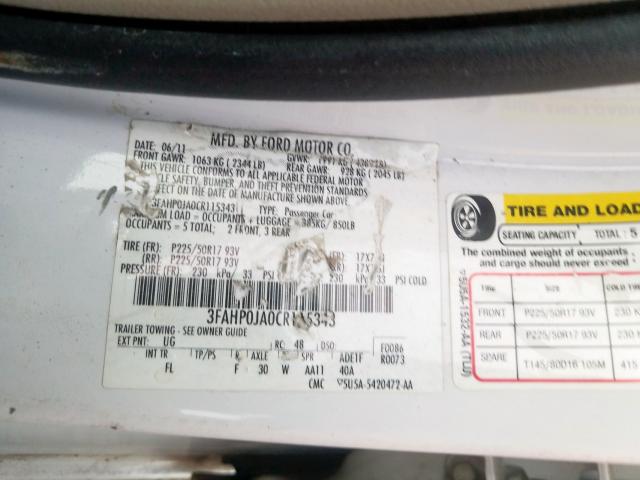 2012 FORD FUSION SEL 3FAHP0JA0CR115343