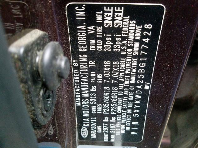 2011 KIA SORENTO SX 5XYKWDA25BG177428