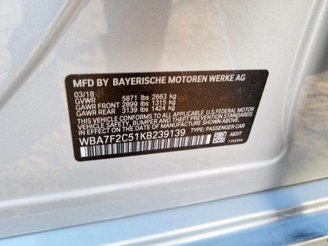 VIN WBA7F2C51KB239139 2019 BMW 7 Series, 750 no.10