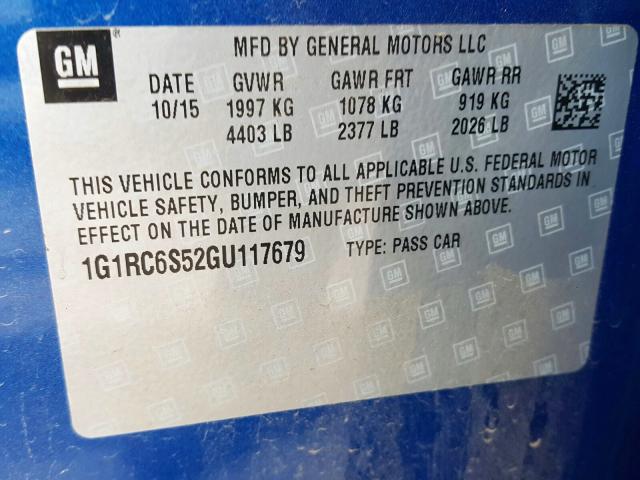 VIN 1G1RC6S52GU117679 2016 Chevrolet Volt, LT no.10