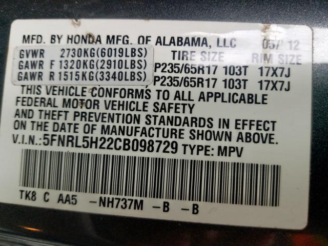 2012 HONDA ODYSSEY LX 5FNRL5H22CB098729